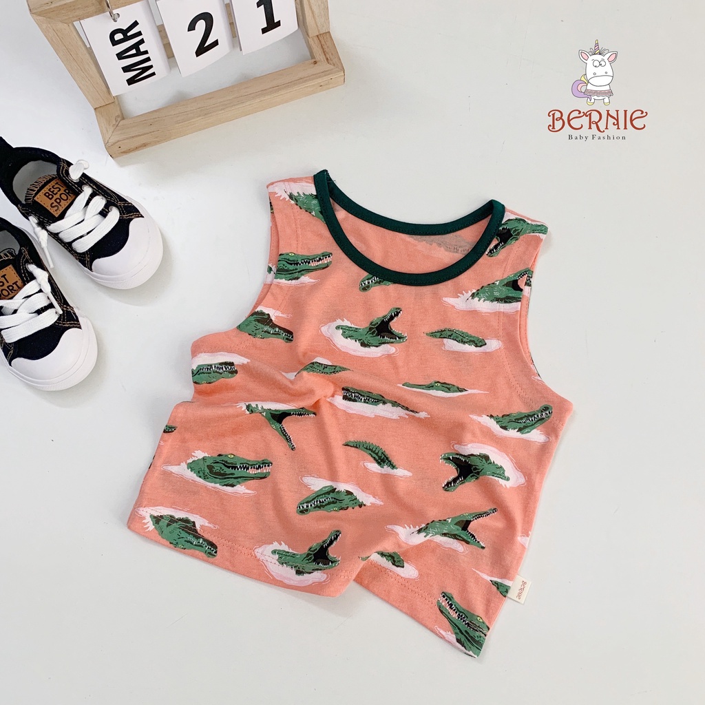 Bộ ba lỗ bé trai hoạ tiết cá sấu, bộ 3 lỗ cotton mềm mát