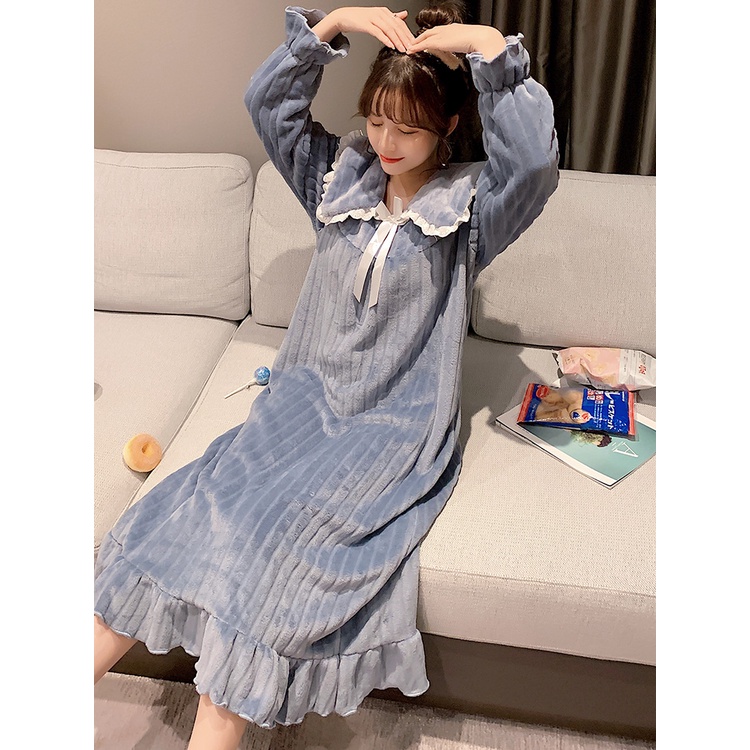 {Nightgown} Đầm Ngủ Flannel Dày Dặn Dài Trung Bình Ngọt Ngào Thời Trang Công Chúa Thu Đông Cho Nữ | BigBuy360 - bigbuy360.vn
