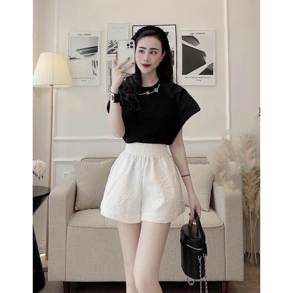 Quần short nữ ngắn cạp chun Full Size, dập nổi 3D xốp phồng hàng đẹp xinh xắn