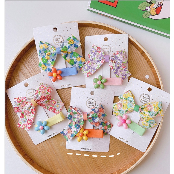 Set kẹp phối nơ hoa xinh xắn nhiều màu sắc cho bé gái