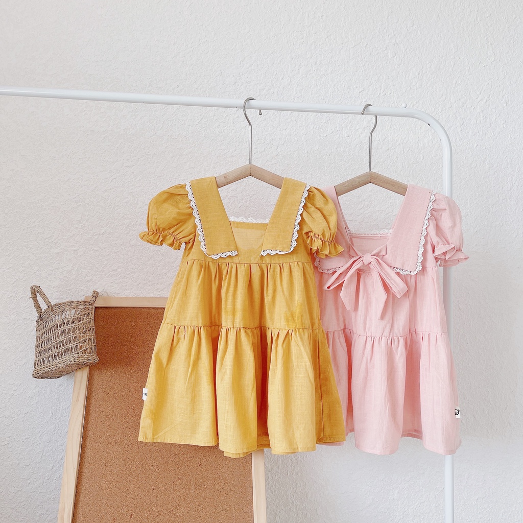 Váy hè cộc tay cổ lá vuông cho bé 1-7 tuổi (Mã 097)