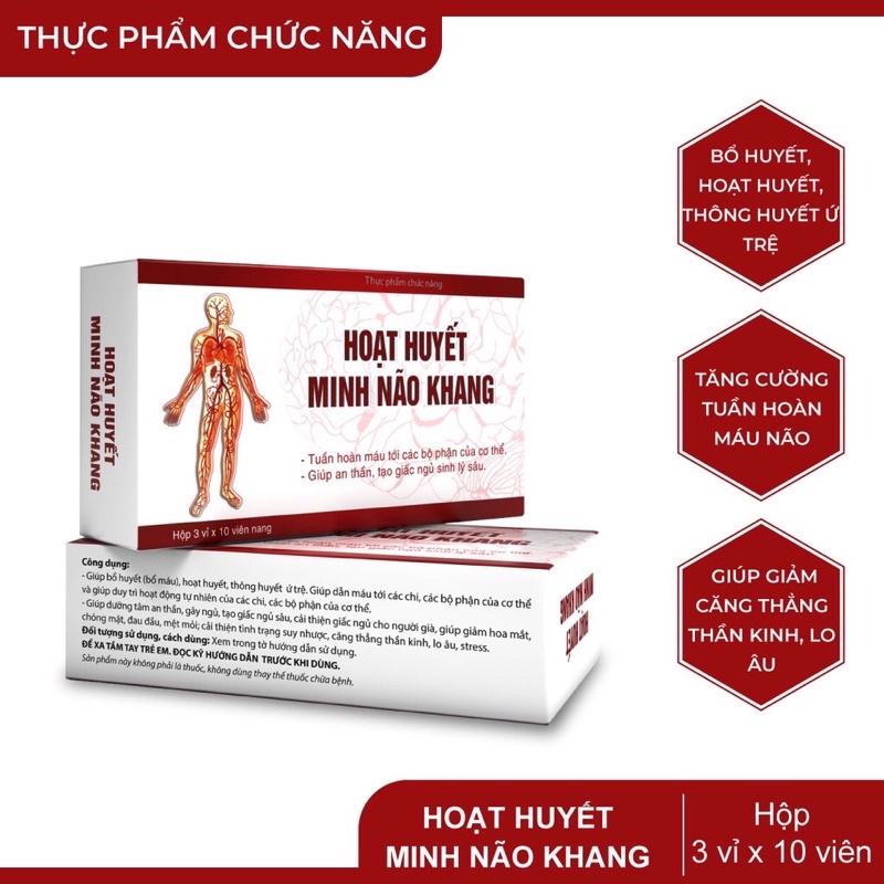 Hoạt Huyết Minh Não Khang - Hỗ trợ hoạt huyết - Giảm đau đầu - Chóng mặt - Mất ngủ - Hộp 30 viên nang