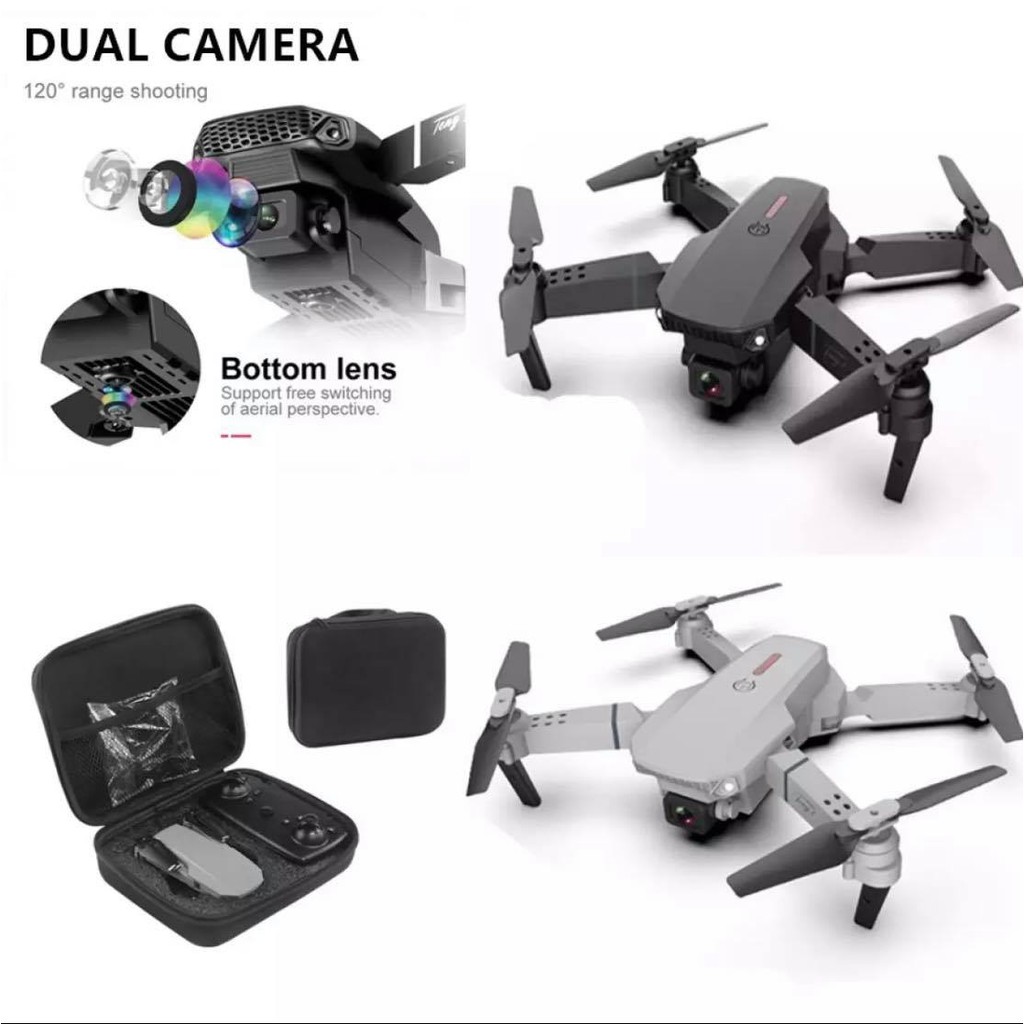 Flycam E88 Pro mini, camera 4K truyền hình ảnh trực tiếp về điện thoại, Wifi FPV bản 2021 tặng kèm balo đựng chống sốc