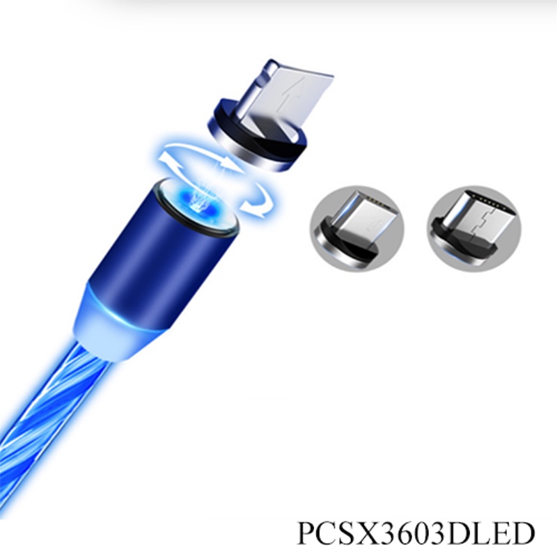 Dây sạc nam châm, cáp sạc 3 đầu iphone-android-type C xoay 360 Độ Dây Dù Có LED cao cấp