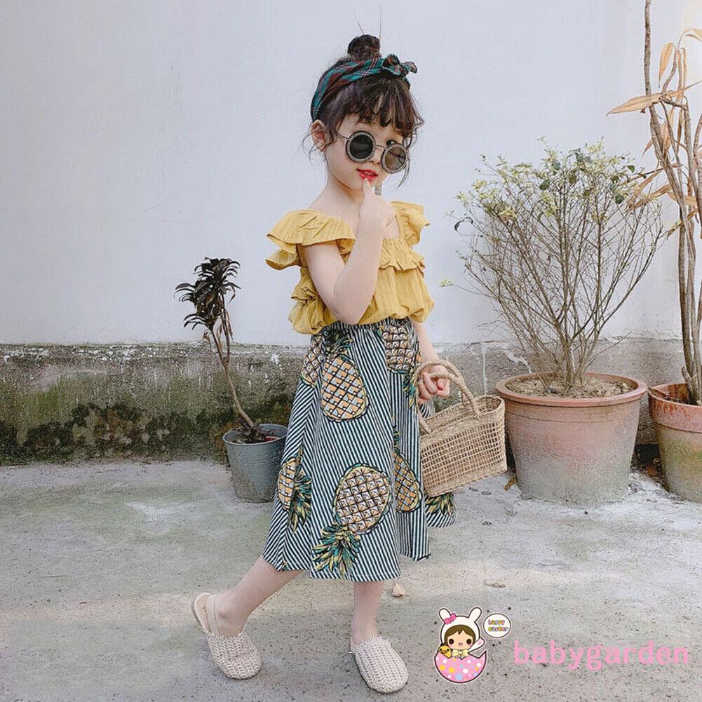 Set áo hai dây hở lưng + chân váy hoa xinh xắn cho bé gái