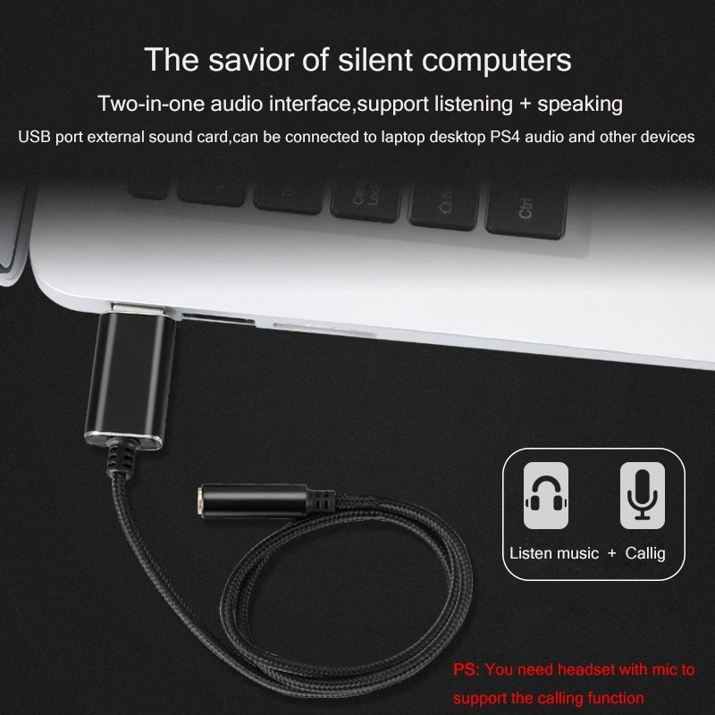 Dây Cáp Chuyển Đổi Thẻ Âm Thanh Nổi Đầu Cắm USB Sang Cổng Cắm Tai Nghe 3.5 mm Chất Lượng Cao