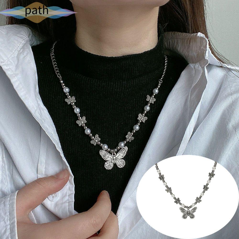 PATH Fashion Accessories Butterfly Pearl Pendant Gift Women Choker Beads Necklace Hip Hop Chain Jewelry Gothic Collar Punk Necklace