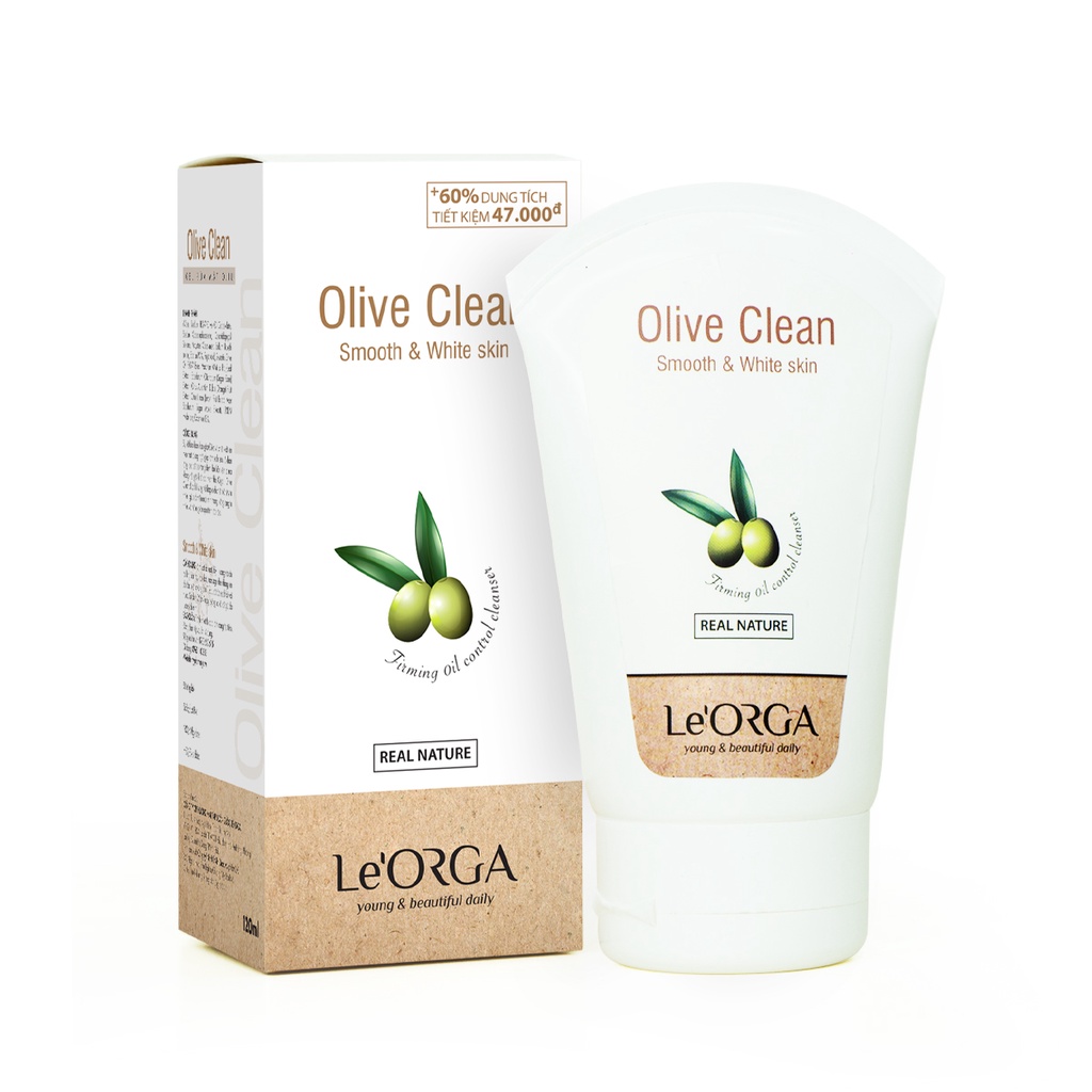 Sữa Rửa Mặt Le'Orga Quả Oliu - Gel làm Sạch Sâu Mềm Mịn, Cho Da Dầu, Mụn, Khô, Hỗn Hợp 120ml