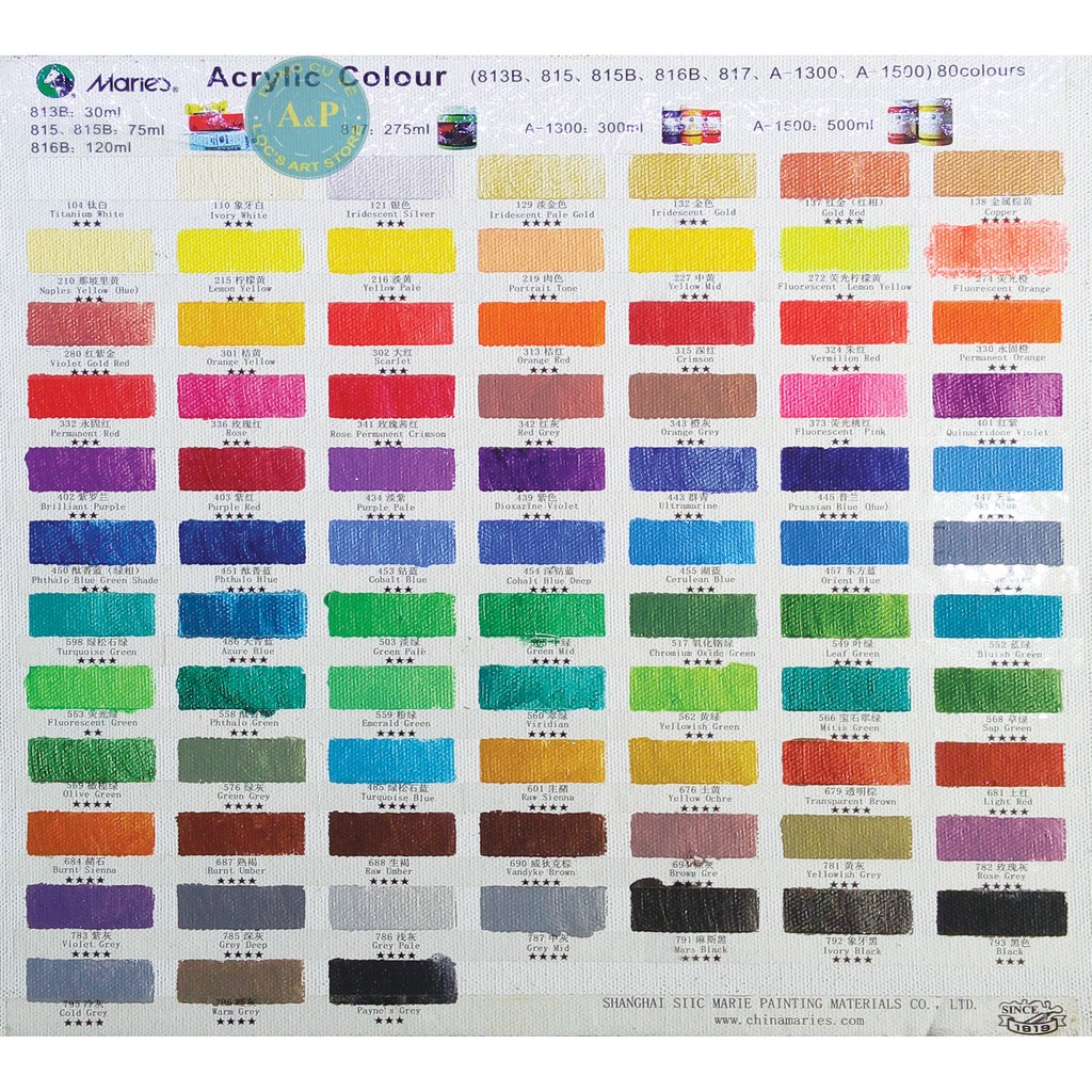 [Lộc'sArtStore] Màu Acrylic Marie's hủ 500ml (no.104 - no. 793)
