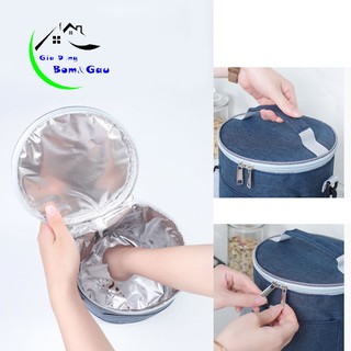 Túi Đựng Hộp Cơm Văn Phòng Hình Trụ Cỡ Lớn 3 Lớp Giữ Nhiệt, Chống Thấm Nước, Có Khóa Kéo, Có Quai Đeo Tiện Dụng