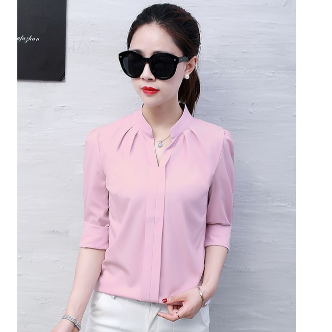 Sơ mi cổ tàu vải mịn đẹp, Sơ mi nữ công sở form rộng SM08