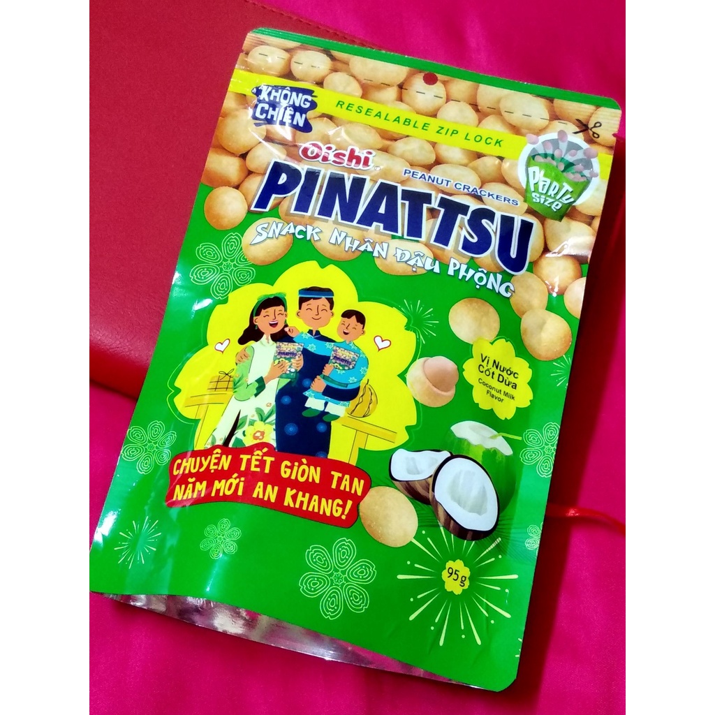 Snack nhân đậu phộng vị nước cốt dừa Pinattsu Oishi gói 85g