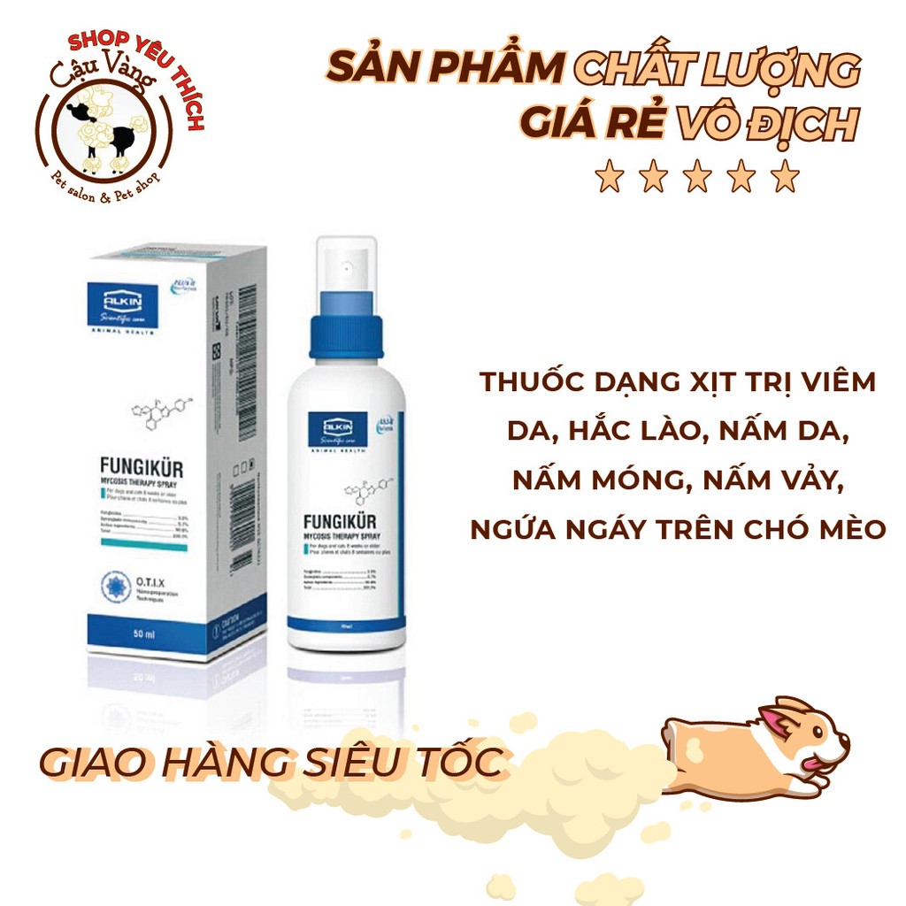 [HÀNG CHÍNH HÃNG 100% ]Dung Dịch xịt nấm Alkin Fungikur cho chó mèo  chai 50ml