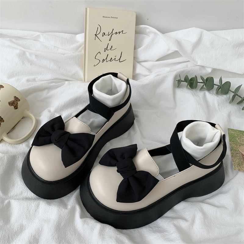 Giày lolita độn đế KERRY nơ to quai chéo chun phong cách ulzzang
