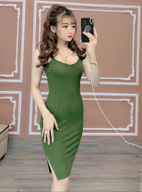 Váy Body Cổ Tim Xẻ Đùi Vải len Tăm Co Giãn Tốt | BigBuy360 - bigbuy360.vn