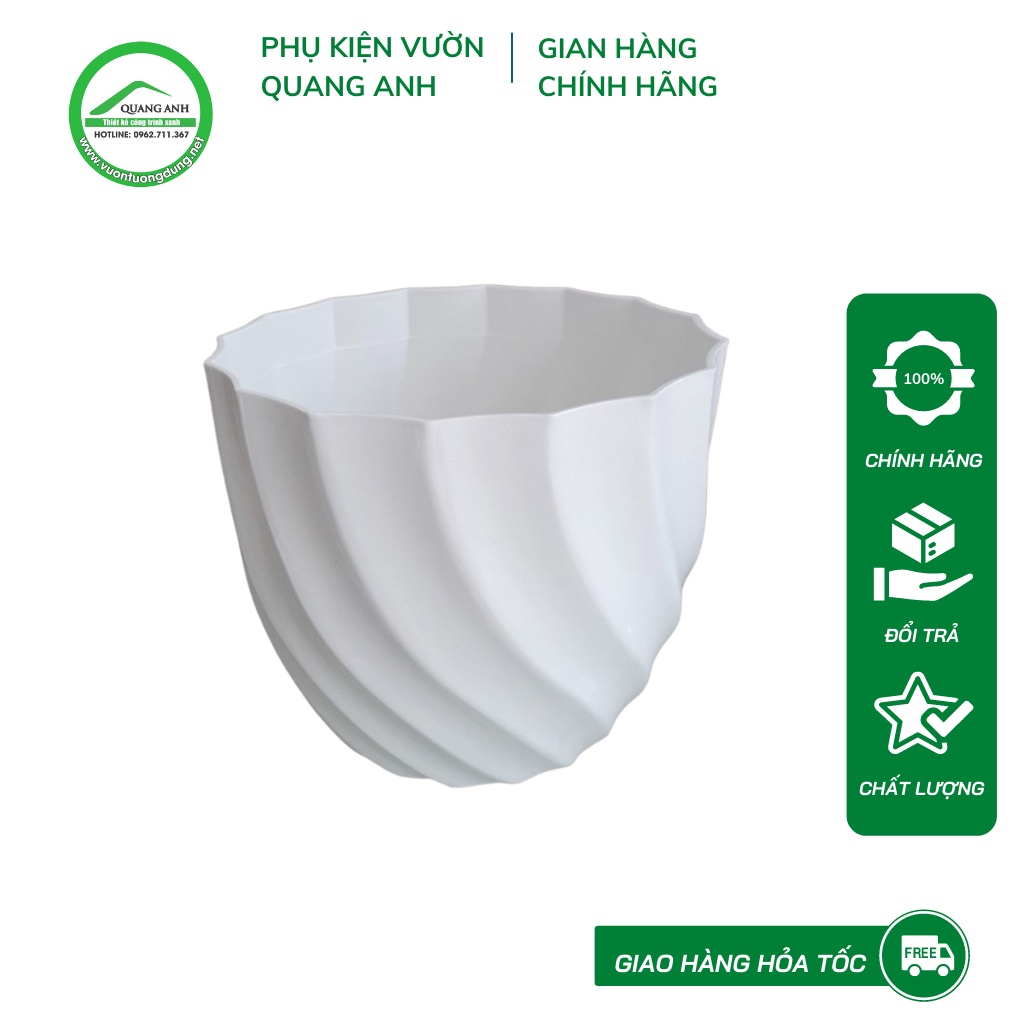 Chậu ốc xoắn trồng hoa màu trắng nhựa dày đẹp 21x17cm và 17x14cm