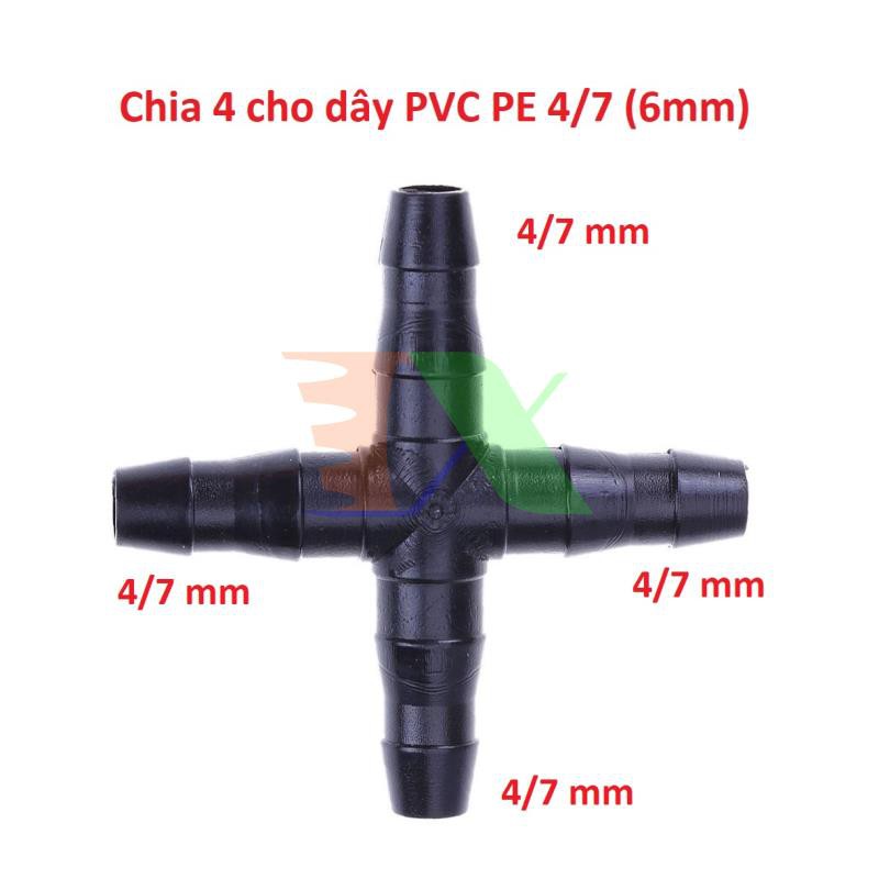 Chia 4 đầu gân 4/7 6 mm THAP47, Thập Cộng chia 4 cho ống PE, LDPE, HDPE, PVC Φ4/7
