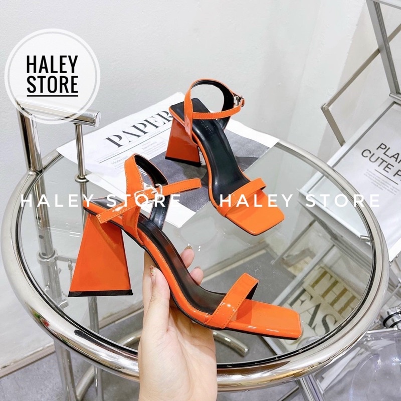 Giày guốc sandal nữ cao gót tam giác HALEY STORE quai ngang mũi vuông thời trang mới nhiều màu rẻ bền đẹp đi chơi