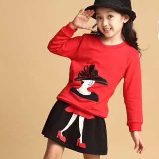 Set váy bé gái áo đỏ dài tay