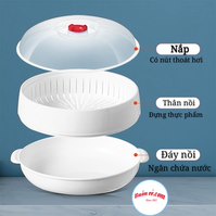 Bộ khay hấp lò vi sóng nhựa Việt Nhật 2 tầng  - Khay hấp đồ ăn lò vi sóng tiện lợi  Br 01540