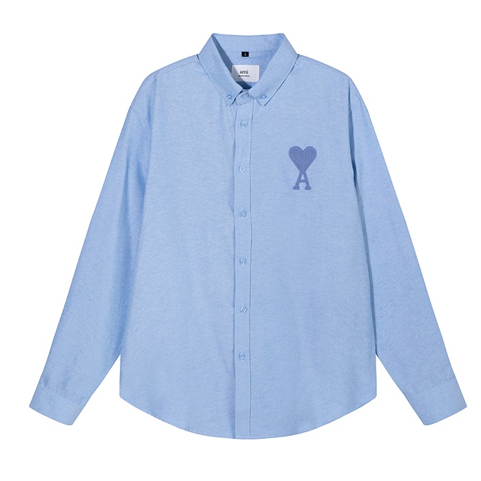 Áo Sơ Mi Oxford Tay Dài Thêu Hình Trái Tim Màu Đỏ Phong Cách Paris Mới Cho Cặp Đôi