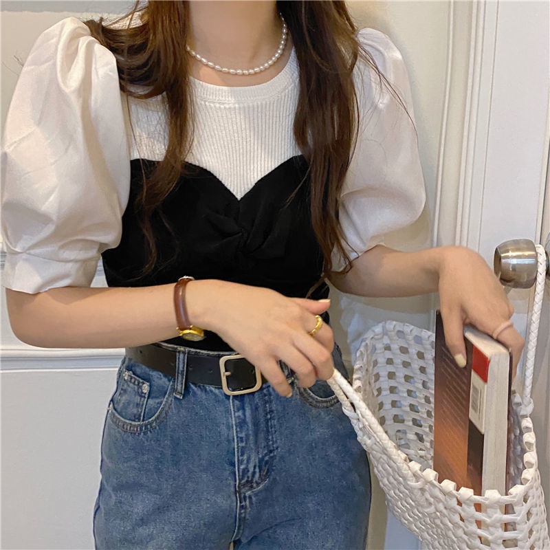 Áo Thun Dệt Kim Mỏng Tay Phồng Ngắn Thời Trang Mùa Hè Kiểu Pháp Cho Nữ JH-TX-132