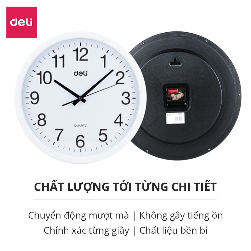 Đồng_hồ treo tường vân gỗ cao cấp Deli 30cm - 8842, không tiếng ồn, đẹp từng chi tiết - vpp Diệp Lạc (sỉ/lẻ)