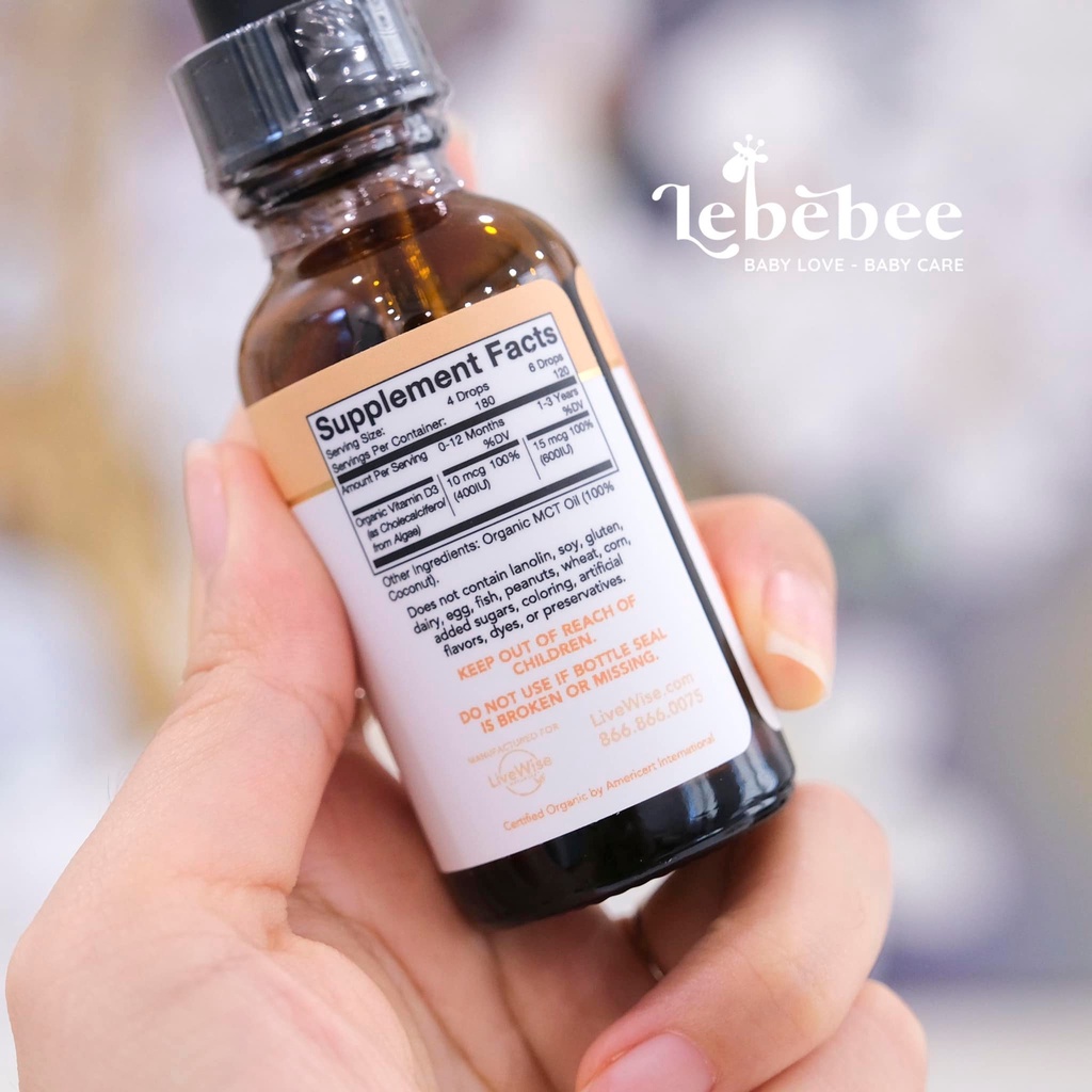 Vitamin D3 LiveWise 400IU Organic cho bé (24ml)