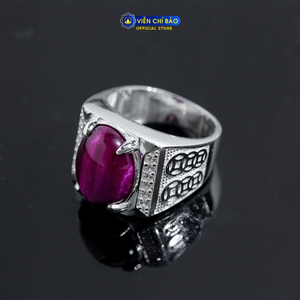 Nhẫn nam đá mắt hổ hồng kim tiền chất liệu bạc 925 thời trang phụ kiện trang sức nam Viễn Chí Bảo N300713