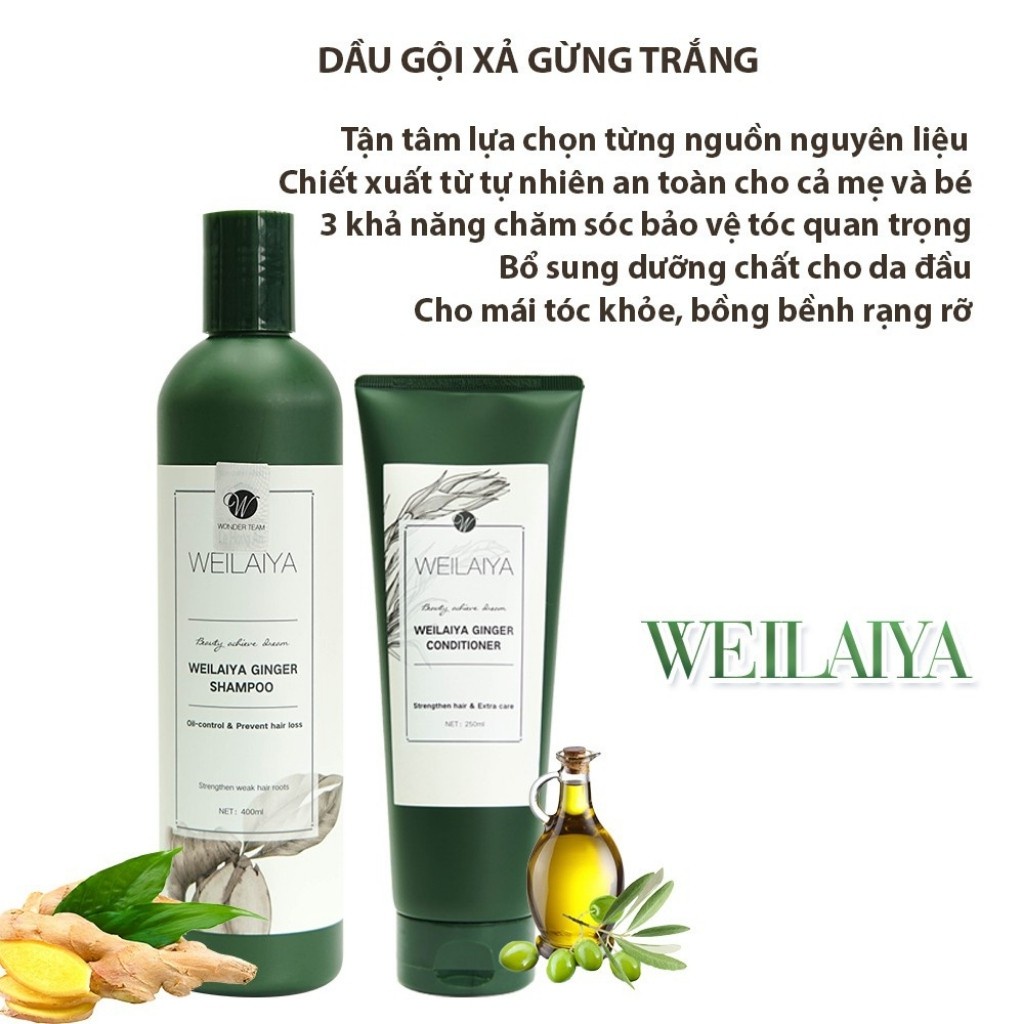 Cặp dầu gội xả gừng trắng kích mọc tóc WEILAIYA ginger, dành cho da đầu dầu