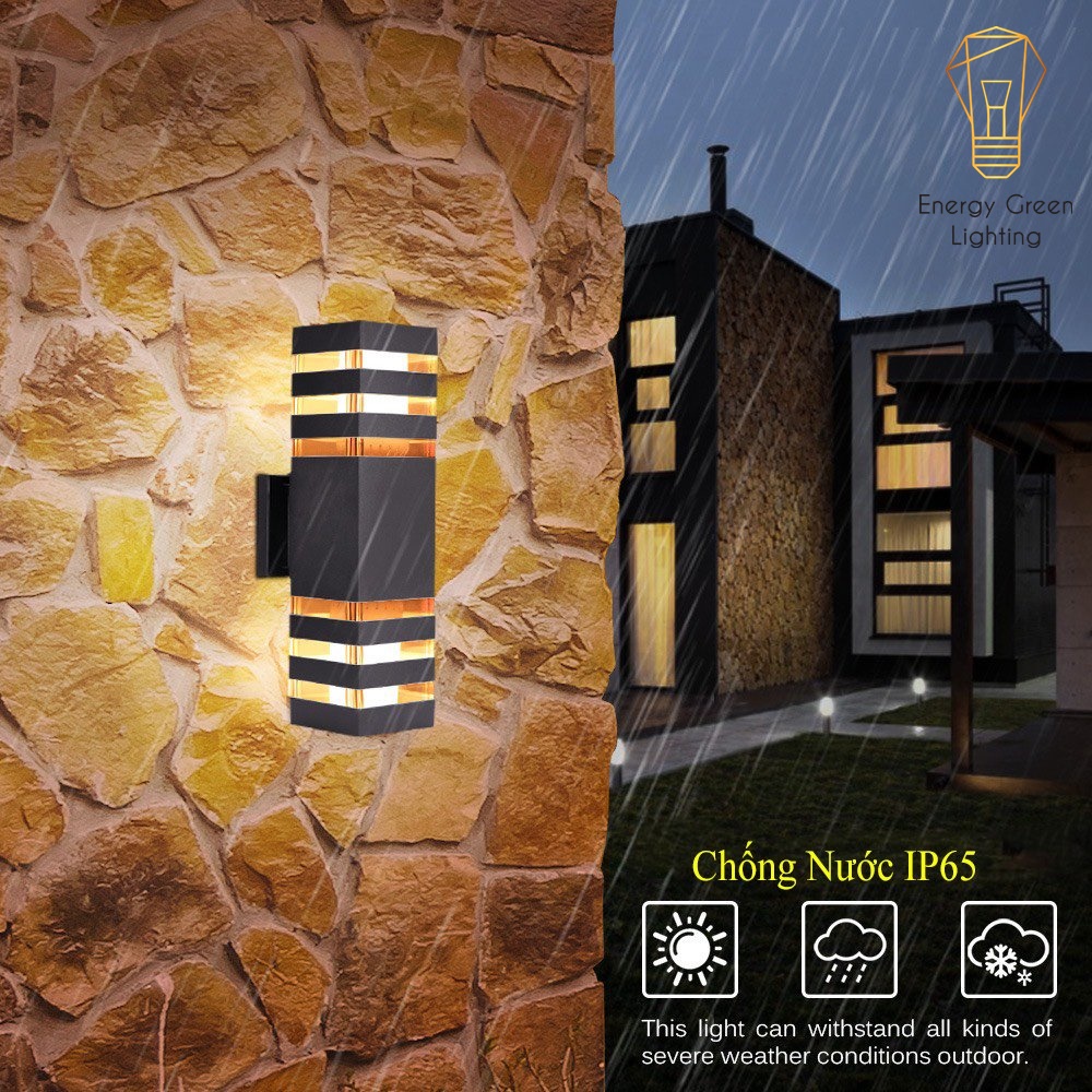 Đèn tường Atimol 2 Đầu Đui Energy Green Lighting E27 3358/2 Decor Vintage trụ cổng cột nhà chiếu sáng  3 Vạch Kẻ Mỗi Đầu