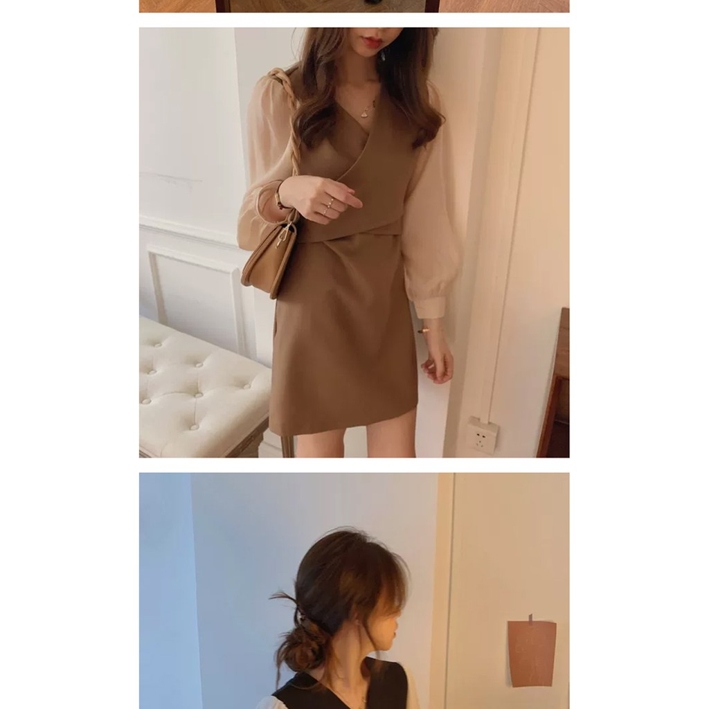 Đầm Tay Dài Cổ Chữ V Thời Trang Mùa Thu Dành Cho Nữ | BigBuy360 - bigbuy360.vn