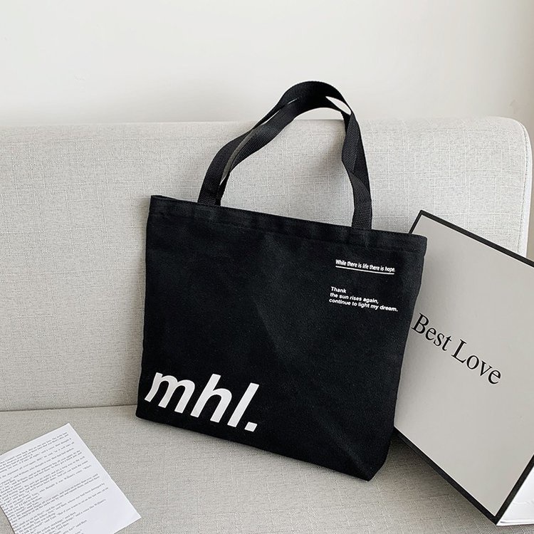 Túi Tote Vải Canvas MHL Nữ phong cách Ulzzang Có Khóa Kéo chất liệu dày dặn