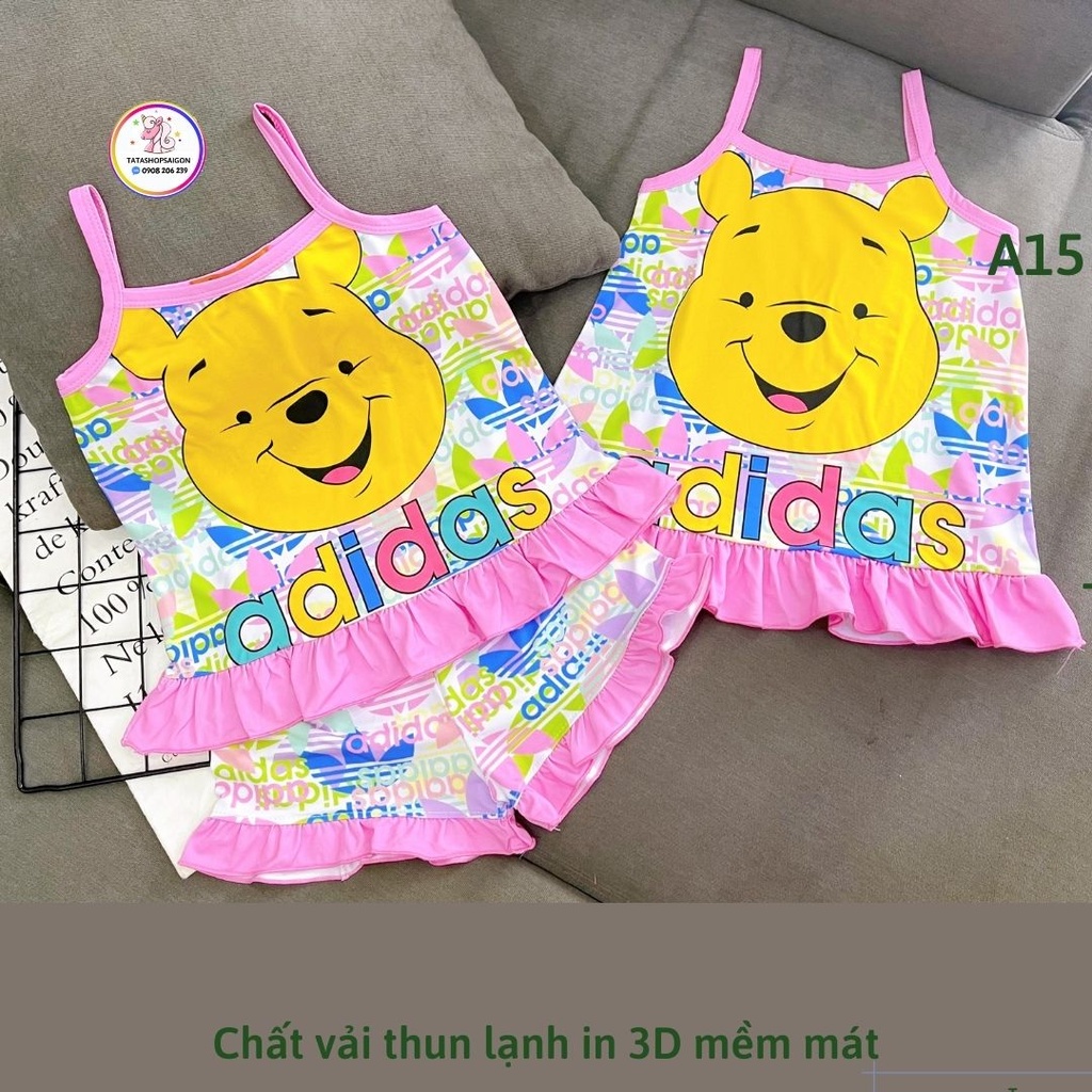 Đồ bộ hai 2 dây bé gái thun lạnh 3D hoạt hình size đại 20 đến 42kg A15