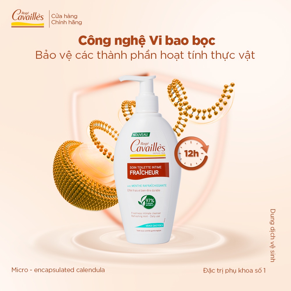 Dung dịch vệ sinh nữ Khô Thoáng Mát Lạnh Roge Cavailles Fraicheur (Bạc hà) - Số 1 tại Pháp - 250ml