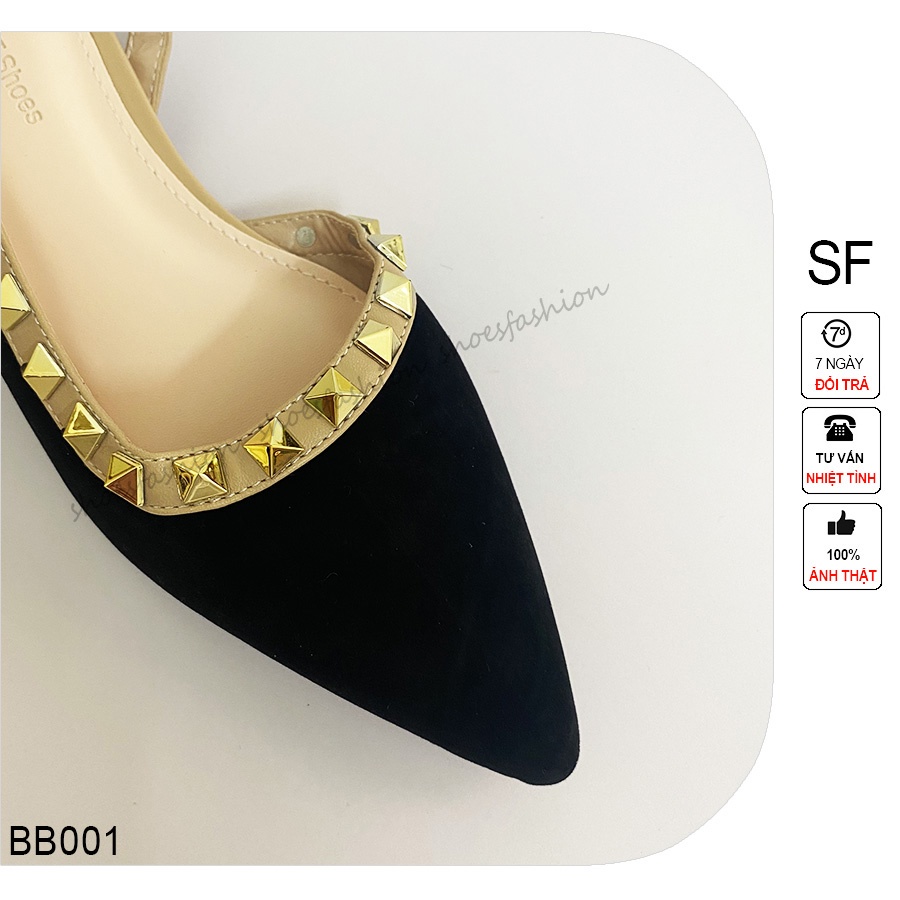 Giày quai hậu đinh da lộn Shoes Fashion 2cm mũi nhọn, giầy bệt nhung đinh tán khoét eo - BB001