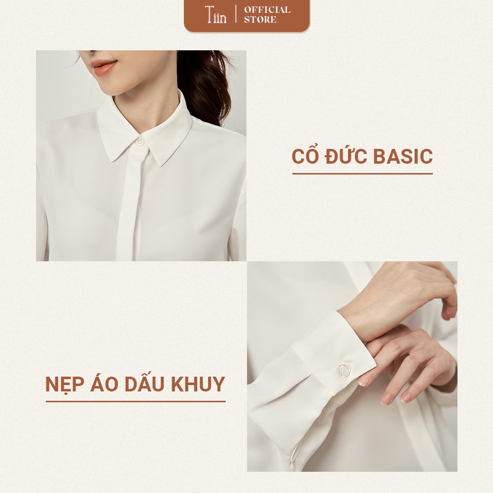 Áo sơ mi nữ cổ đức dài tay công sở Tiinstore giấu khuy áo chất cát hàn chống nhăn phong cách Hàn Quốc AHD241