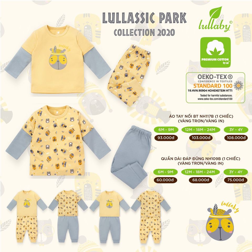 [LULLABY SALE] Bộ dài tay Cotton Nỉ Lullassic vàng ghi bé trai / bé gái (BẢN GIỚI HẠN)