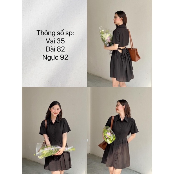 ĐẦM SƠ MI ĐEN DÁNG XOÈ HỞ LƯNG UNISEX ĐƠN GIẢN BASIC SUN FASHION