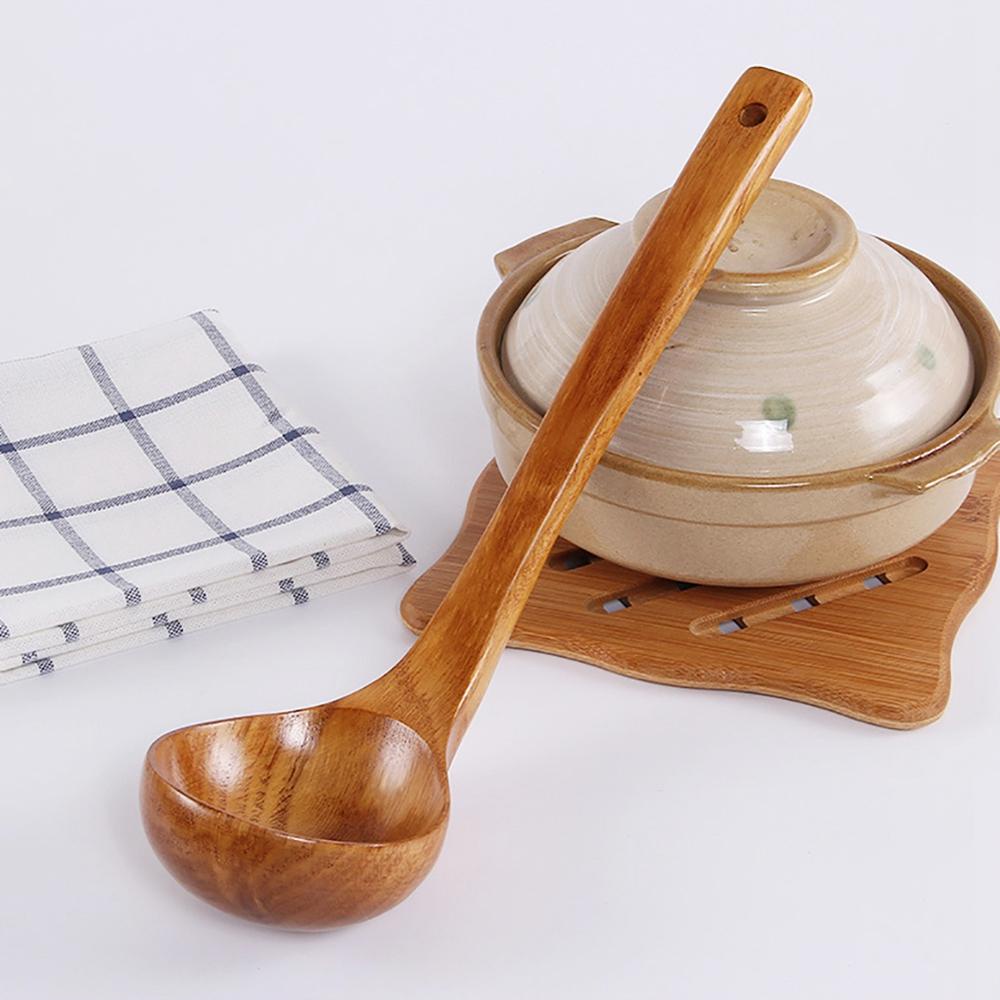 Muỗng Múc Canh Bằng Gỗ Hình Tròn Cỡ Lớn Chống Dính Tiện Dụng Cho Nhà Bếp