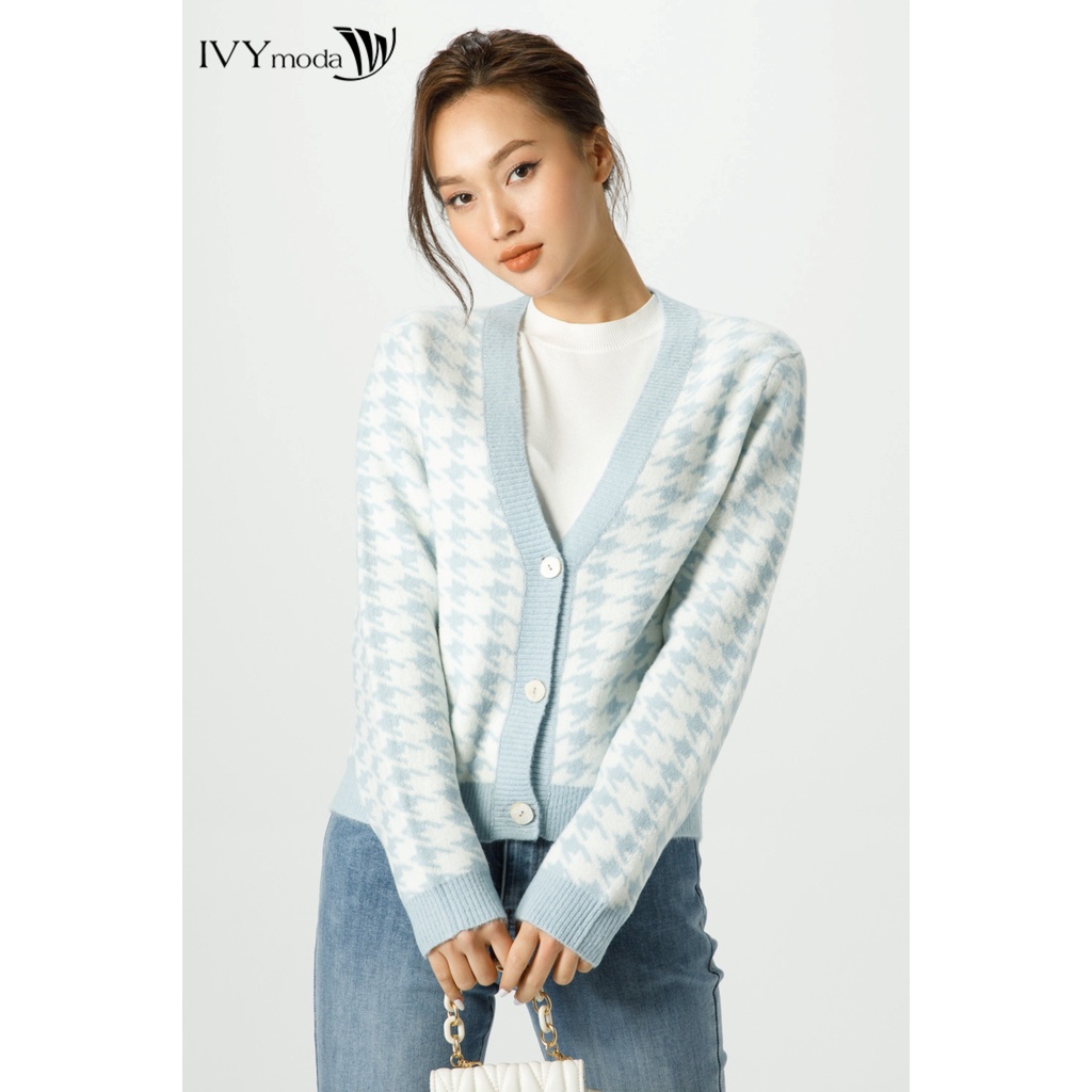 Áo cardigan len nữ họa tiết IVY moda MS 77B8817