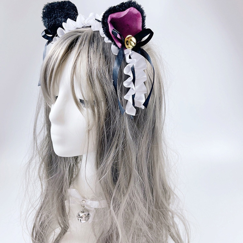 Băng Đô Tai Mèo Màu Trắng Đen Đơn Giản Ngọt Ngào Cho Nữ