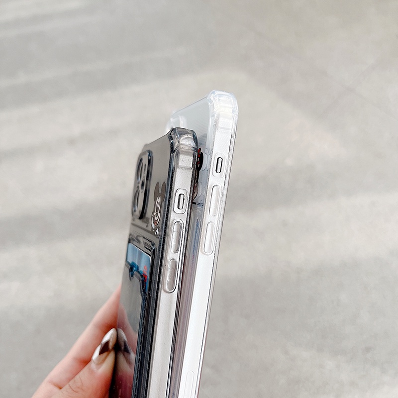 Ốp điện thoại TPU mềm trong suốt in hình Mickey Minnie có ngăn đựng thẻ cho iPhone 13 12 11 Pro Xs Max Xr 7 8 Plus 13 Pro