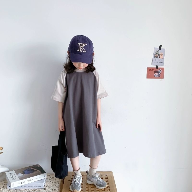 Đầm Thun Cotton Dáng Dài In Chữ Phong Cách Nhật Bản Thời Trang Mùa Hè Cho Bé Gái