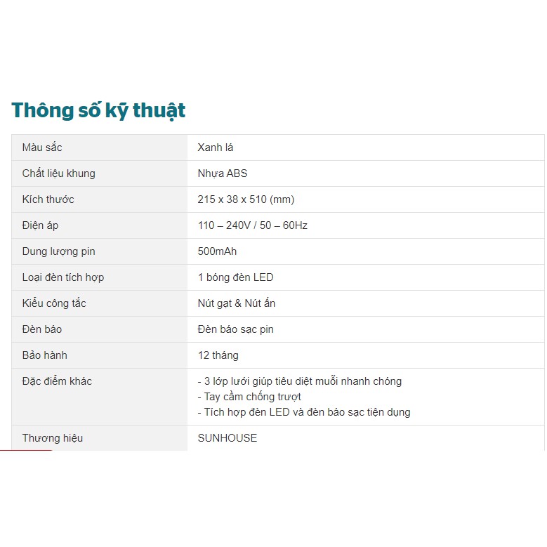 SHE-E350 (MÀU XANH) - VỢT BẮT MUỖI SUNHOUSE CÓ ĐÈN - HÀNG CHÍNH HÃNG
