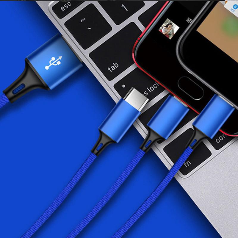 Cáp Sạc Nhanh 3 Trong 1 Cổng USB Type C Micro USB Tốc Độ Cao 1.2M / 3A