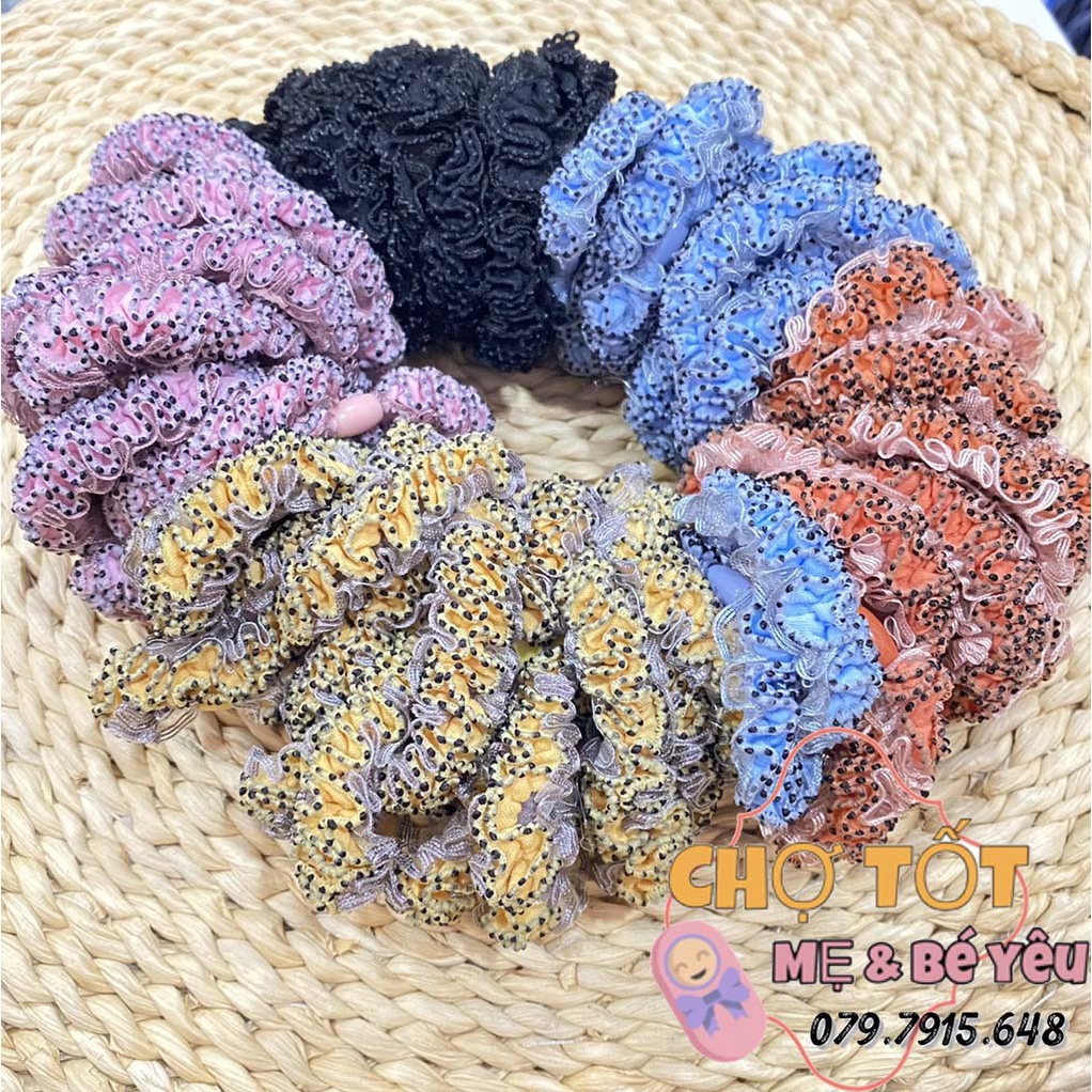 Cột tóc thun 2 màu ren lưới buộc đuôi ngựa co giãn chất lượng cao thời trang nữ phong cách Hàn Quốc