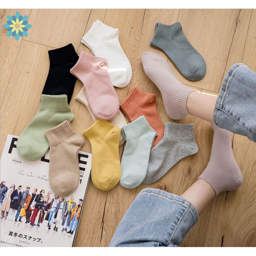 Vớ cotton màu trơn thoáng khí thời trang năng động cho nữ