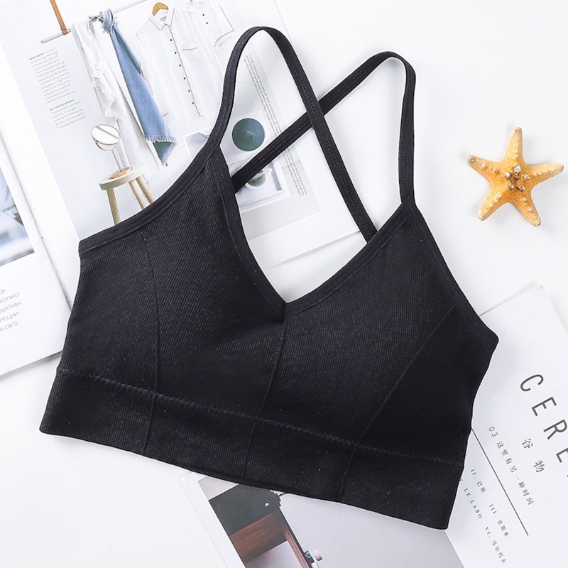 Áo bra nữ len gân tăm hai dây chéo khoét lưng có đệm ngực dày ôm sát body tạo form vòng một đẹp NORICHIP.