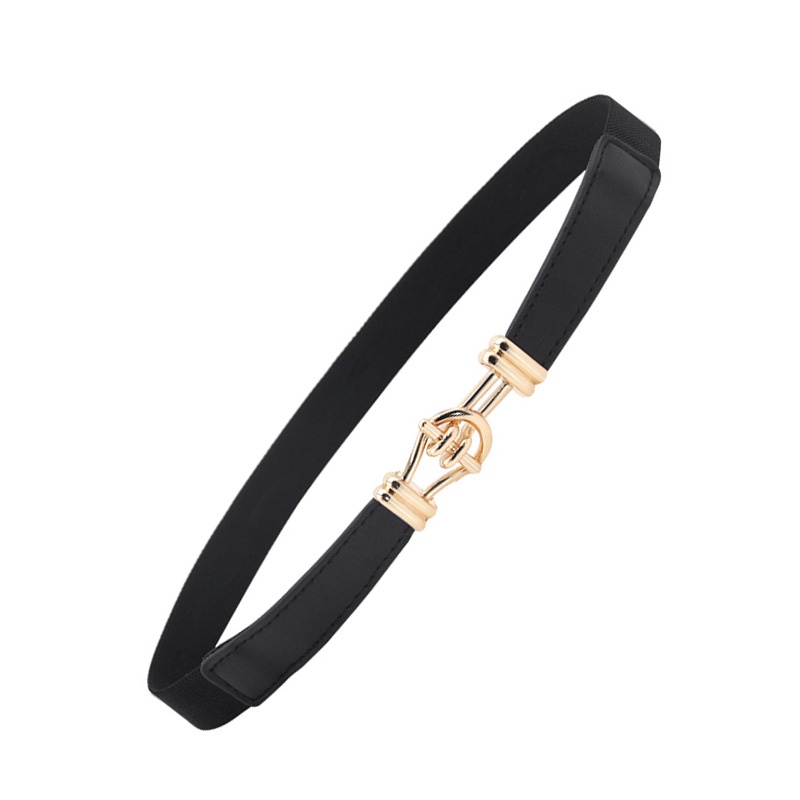 Thắt lưng nylon co giãn màu trơn khóa kim loại màu vàng phong cách mới cho nữ